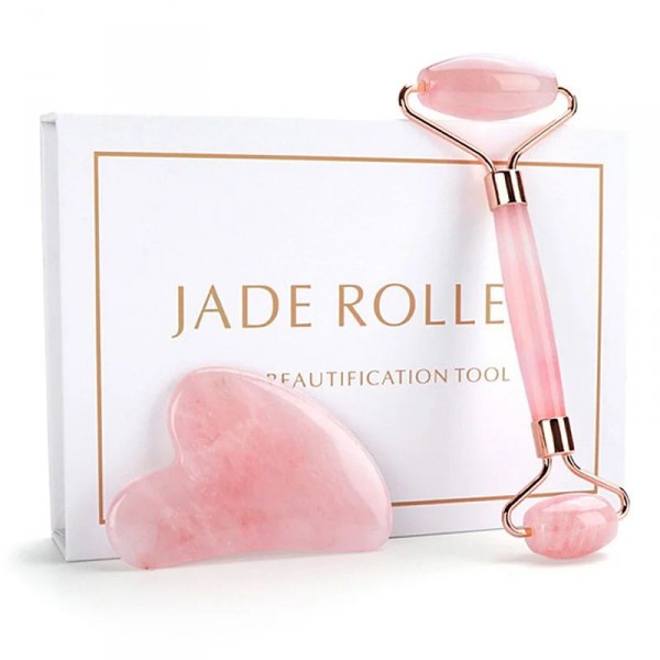 Ролик и скребок гуаша "Jade Roller" из натурального розового кварца